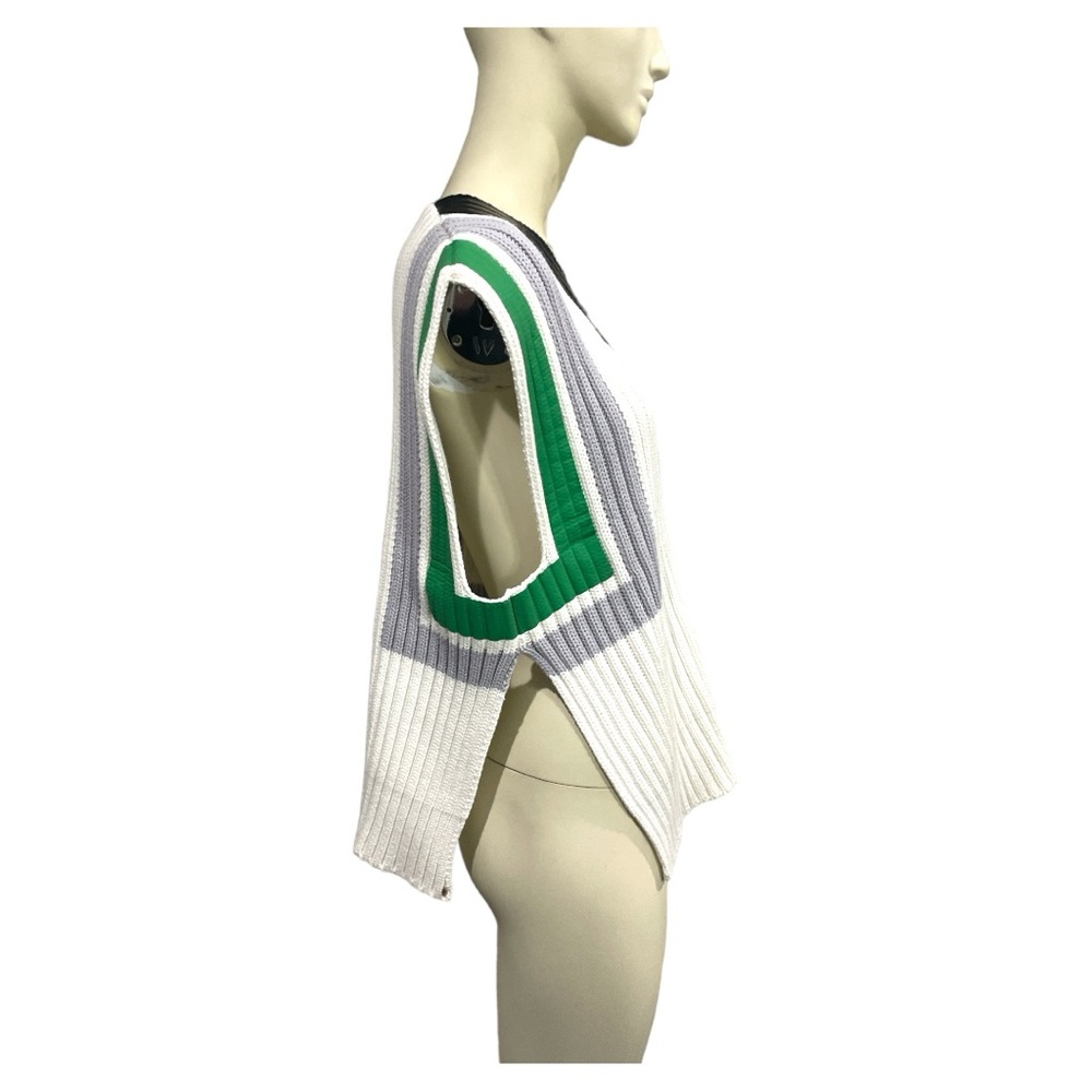 Sportmax White V-Neck Ribbed Sweater Vest with Green and Black Accents - Picture 3 of 9
